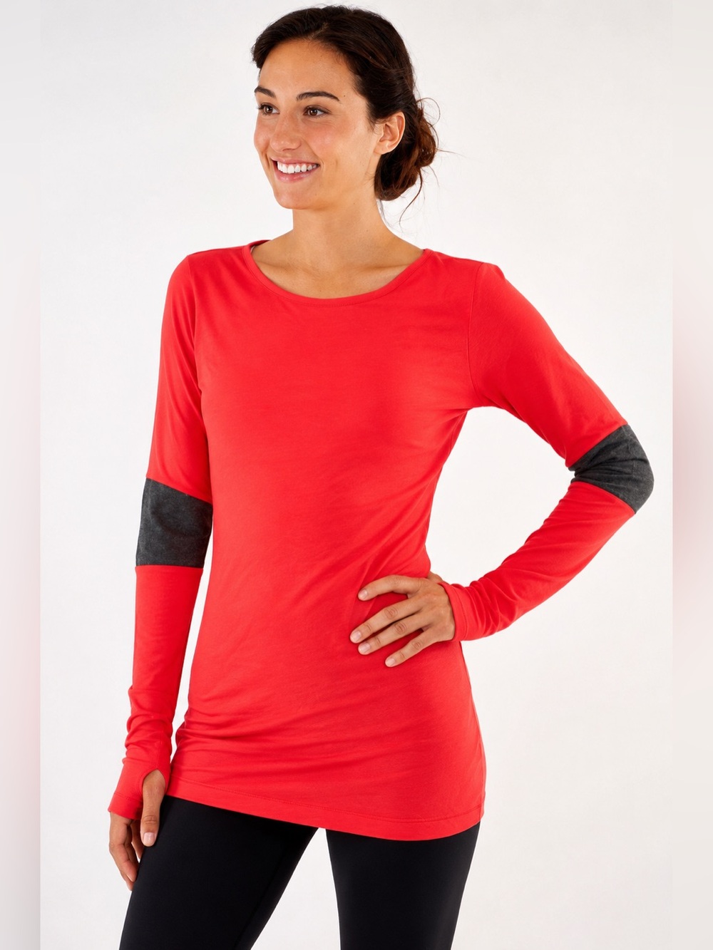 Lululemon Love Long Sleeve Tee Red Coal Gray Thumbhole Yoga Top Medium